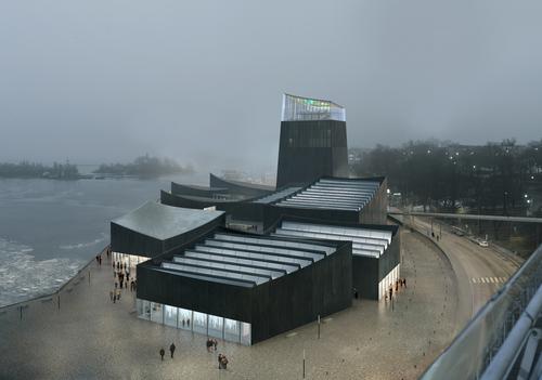 The design features a series of linked pavilions and a glass-topped 'lighthouse-style' tower / Moreau Kusunoki