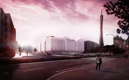 Guangzhou Science Museum is based on a grouping of nine individual shapes, conceived as a 'flexible sequence of large-scale ceramic vases' / Nieto Sobejano 