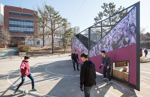Undefined Playground in Seoul is a compact modular concept that offers soccer, basketball, futsal and tennis