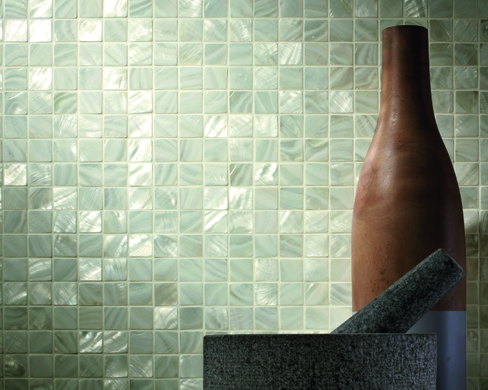 Siminetti’s mother-of-pearl mosaics are made from sustainable freshwater pearl