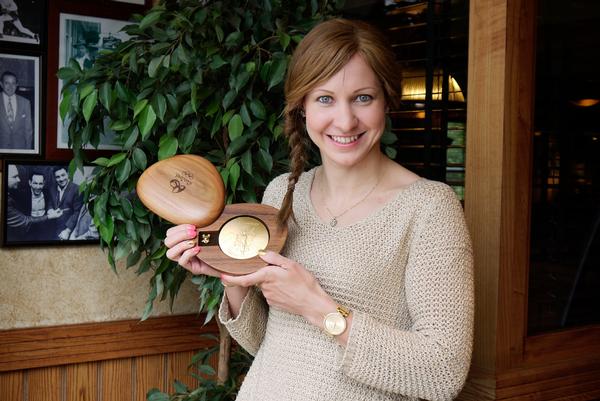 Track cyclist Joanna Rowsell-Shand with her gold medal from Rio
