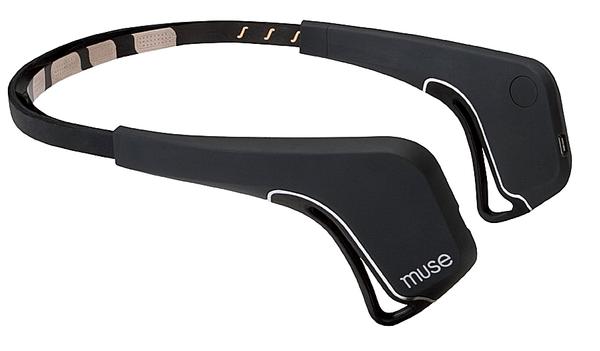The Muse meditative headband rests lightly on the ears, rather like a pair
of sunglasses