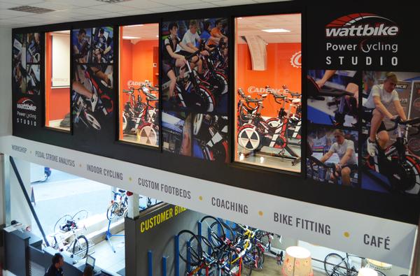 The cycling studio is located above a cycling shop in south London