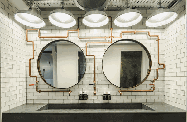 The design in the bathrooms is urban in feel