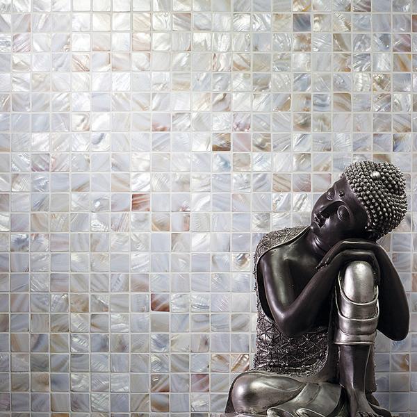 Siminetti’s mother-of-pearl mosaics are made from sustainable freshwater pearl and sealed with resin