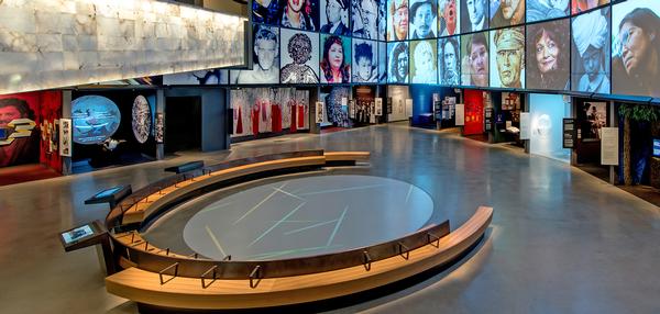Anchoring the Canadian Journeys gallery, a panoramic digital screen explores continuing efforts to achieve human rights for all