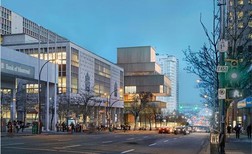 The low-rise wooden building along the street is inspired by how the streets in Vancouver were built in earlier times / Herzog and de Meuron