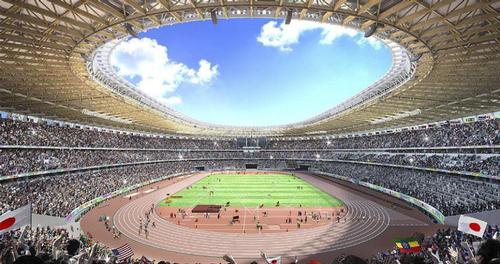 Kengo Kuma's design includes a track and field below ground level / Japan Sports Council via Associated Press