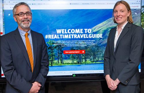 VisitEngland CEO James Berresford (left) launches the new hub with tourism minister Tracey Crouch