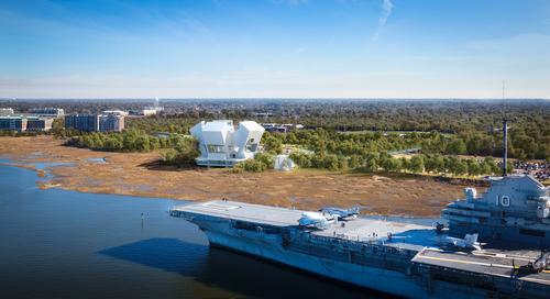 The museum will be located on a waterfront spot near the USS Yorktown / Safdie Architects 