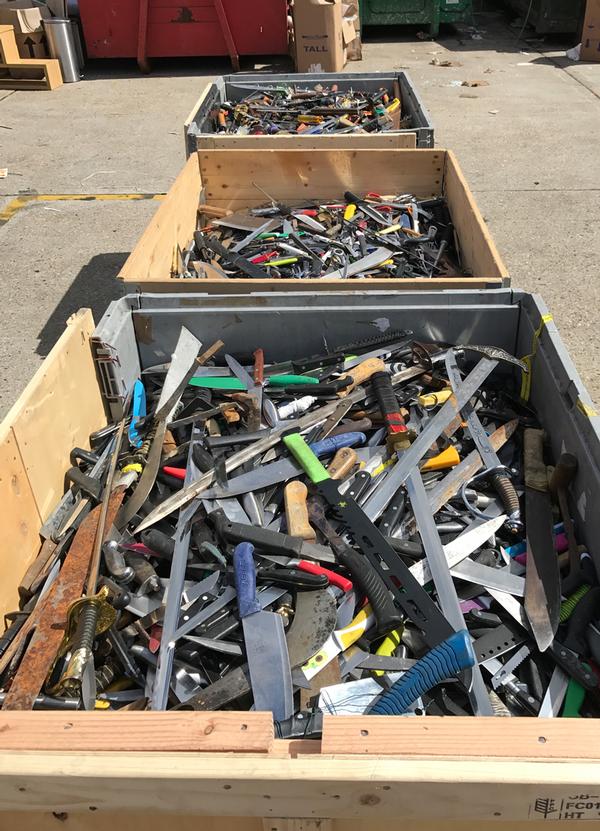 Confiscated knives are melted down and reforged to make outdoor, urban gym equipment