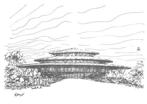 Stufish founder Mark Fisher, who died in 2013, drew the initial concept designs for the Dai Show Theatre / Stufish Entertainment Architects