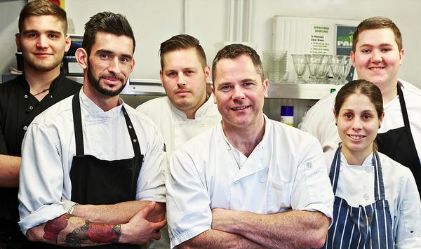 The team in the kitchen at the White Oak in Cookham, including chef patron Clive Dixon (centre). Dixon has been there since 2012 / PHOTO: Martin Wilson