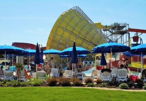The yellow Magicone at Aquacolors in Porec, Croatia, is the waterpark's biggest ride