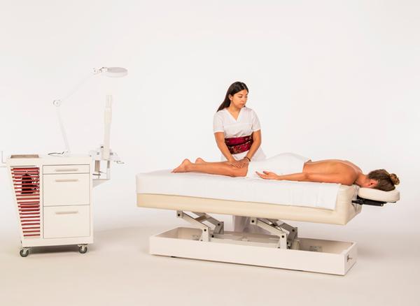 A collection of convertible, portable spa furniture and equipment