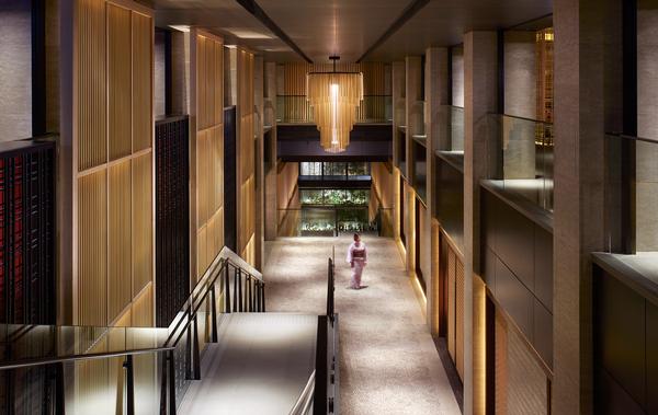 Contrast between light and dark spaces has been used at the Rtiz Carlton Kyoto 