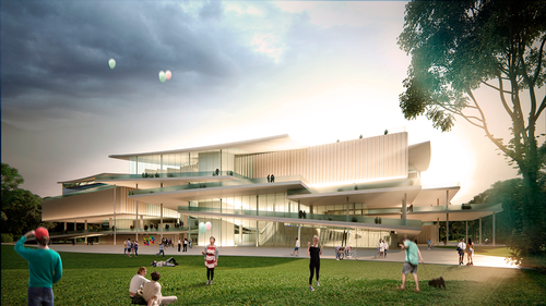 SANNA's design uses a roof with overlapping curved planes / SANNA