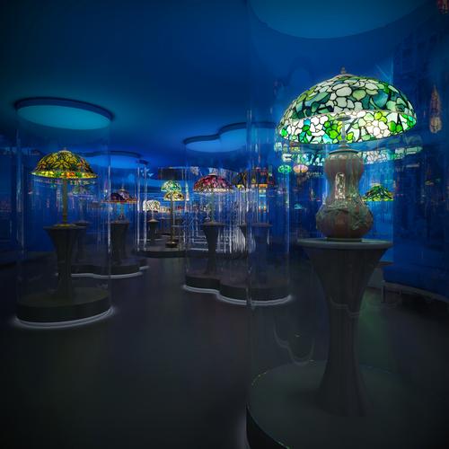 Freestanding curved glass elements on the lower level will surround and protect the lamps, making them viewable from almost all angles / New-York Historical Society. Courtesy: Eva Jiricna Architects