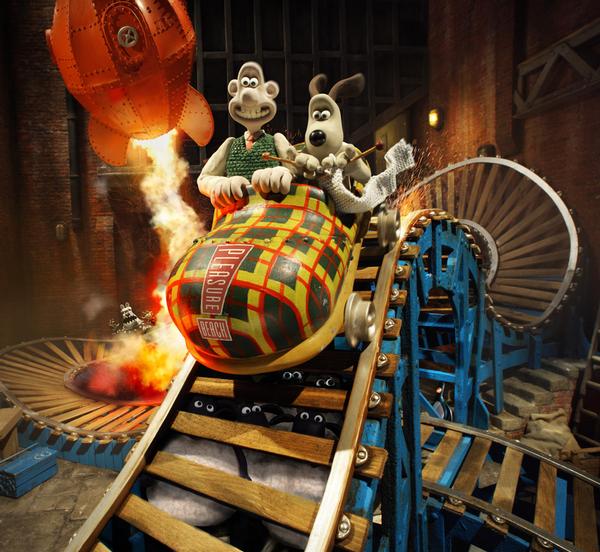 Guests ride in cars themed like Wallace’s slippers on the four-minute Thrill-O-Matic at Blackpool Pleasure Beach, UK