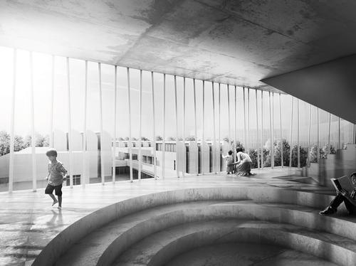 A lower-lying courtyard will form the heart of the complex, which will also contain the existing museum building / H.J. Wuthenow
