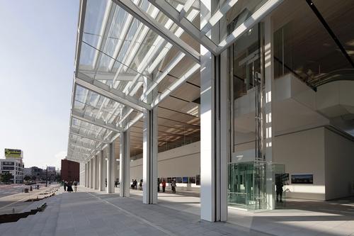 Fully retractable glass panels can open and transform the space into a public plaza