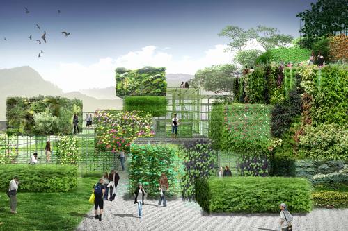  Gaps in the framework will create the illusion that parts of the garden are floating above the ground / Studio Pei-Zhu