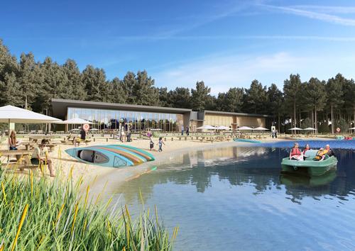 The Pancake House, Beach Kiosk and lake will be key aspects of the leisure offering / Center Parcs