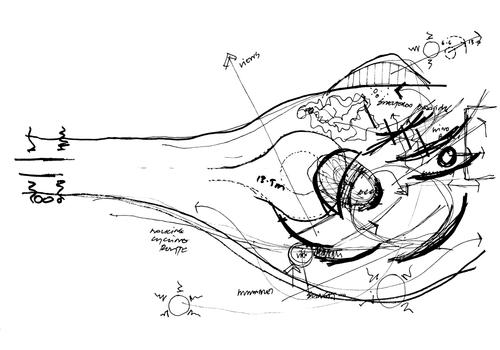 A concept sketch of visitor centre / Juice Architects