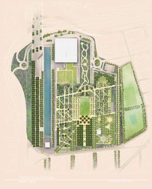 The complex has been built on a car park built for the 2004 Athens Olympic Games / Renzo Piano Building Workshop