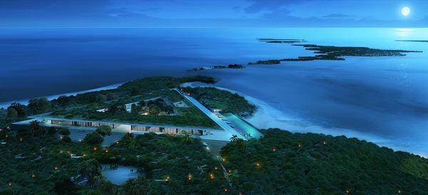 The design for Norman’s Cay resort accentuates the beauty of its surroundings while remaining hidden in the topography