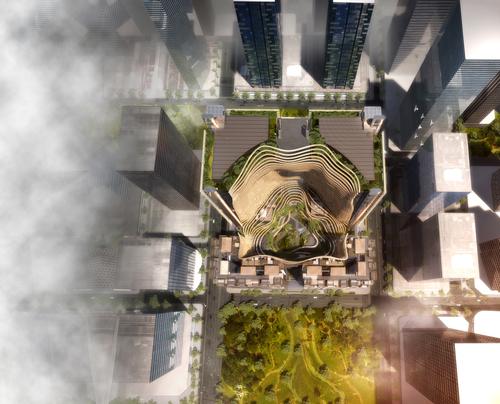 From above the complex will resemble a plant-covered mountain / Ingenhoven Architects, M+S Pte Ltd, Gustafson Porter