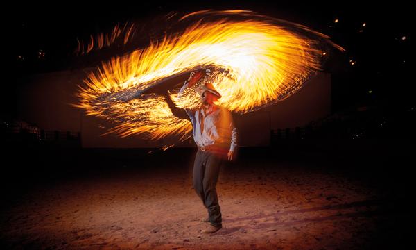 Horse races and fire displays are part of the charm during Village Roadshow’s Australian Outback Spectacular shows