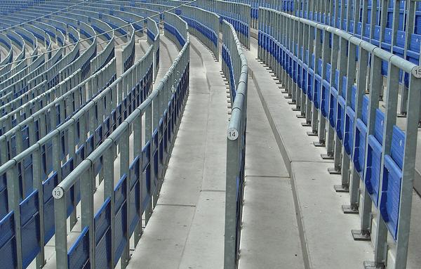 Rail seating is installed at the HDI Arena in Hannover, Germany
