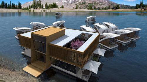 Hotel facilities are offered in a central floating construction / Salt & Water Design Studio
