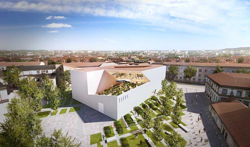 Studio Libeskind has worked with local firm Do Architects to design the unusually-shaped white concrete building / Studio Libeskind
