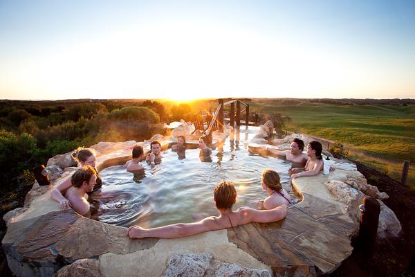 Communal bathing is great way to start conversations / Peninsula Hot Springs, Australia