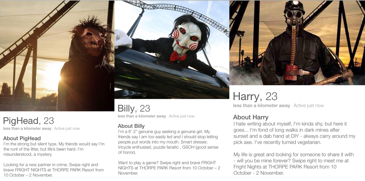 Thorpe Park signs horror characters up to dating app Tinder
