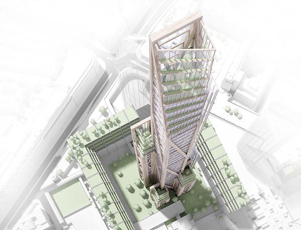 PLP Architecture are proposing the 80-storey timber-built Oakwood Tower for London
