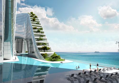 A sky deck, swimming pool and terrace gardens feature, while marine and mountain leisure activities will be offered / Planning Korea