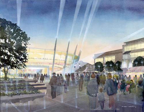 An artist's impression of the planned arena at night / RIBA 