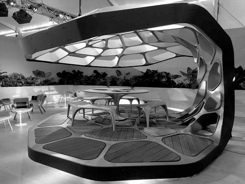The neofuturistic pavilion is 3.2m in height / Zaha Hadid Architects