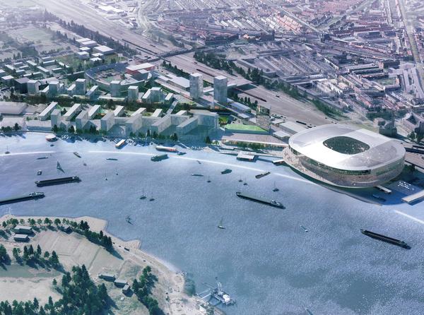 OMA are designing a new stadium for Feyenoord FC on the River Maas in Rotterdam 