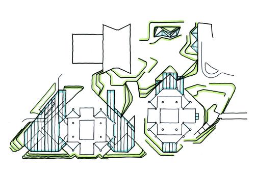 Public realm concept sketch for ATRIO, Bogotá, Colombia / Rogers Stirk Harbour + Partners