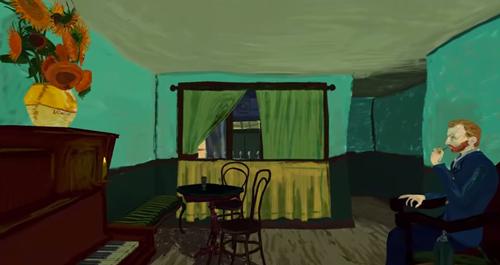 The unseen area of the painting features Van Gogh looking at sunflowers 