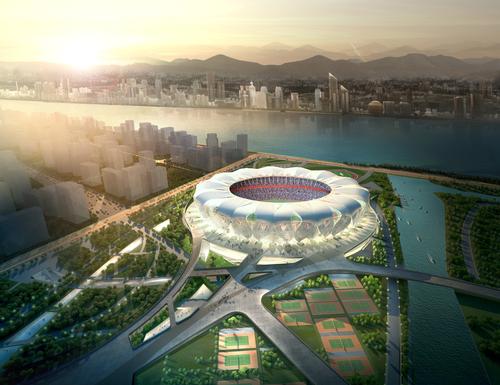 The Hangzhou Sports Park will also feature an aquatics centre, a state-of-the-art athletics zone and a tennis centre / NBBJ Design