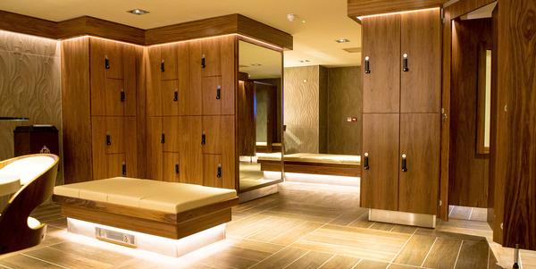 The lockers are spacious, with plenty of room to hang clothes