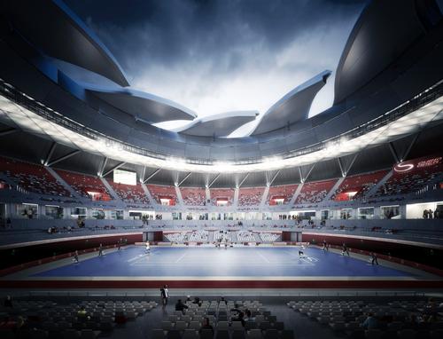 The tennis stadium will feature a rotating retractable roof / NBBJ Design