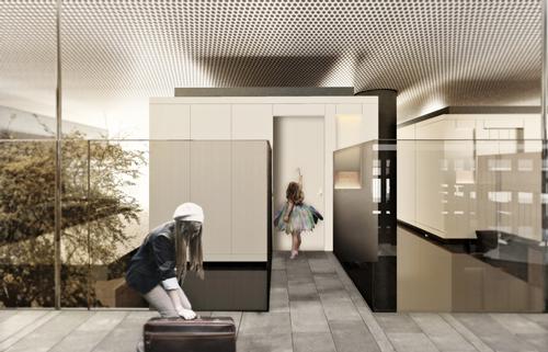 Ramps, walkways and bridges connect the guestroom boxes, creating a semi-open space with views down to the ruins below / Emre Arolat Architecture