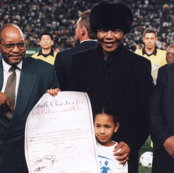 Nelson Mandela with Youth Charter Scroll