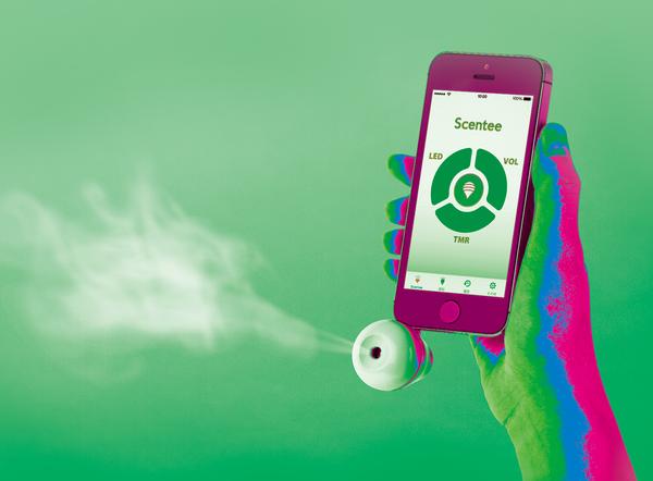 Scentee delivers aromas via a plug-on attachment which works on mobile